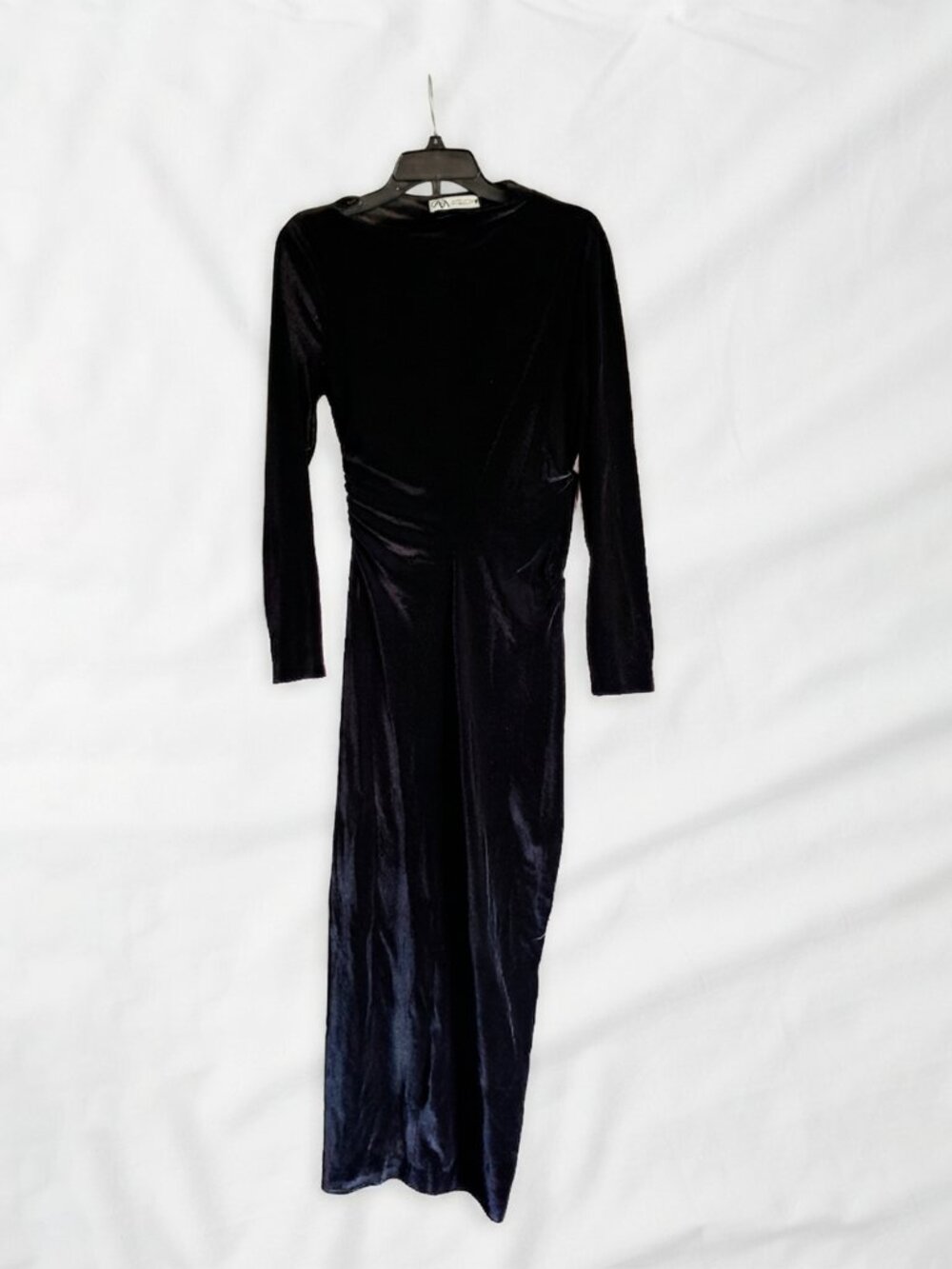 Black Velvet Long Sleeve Midi Dress